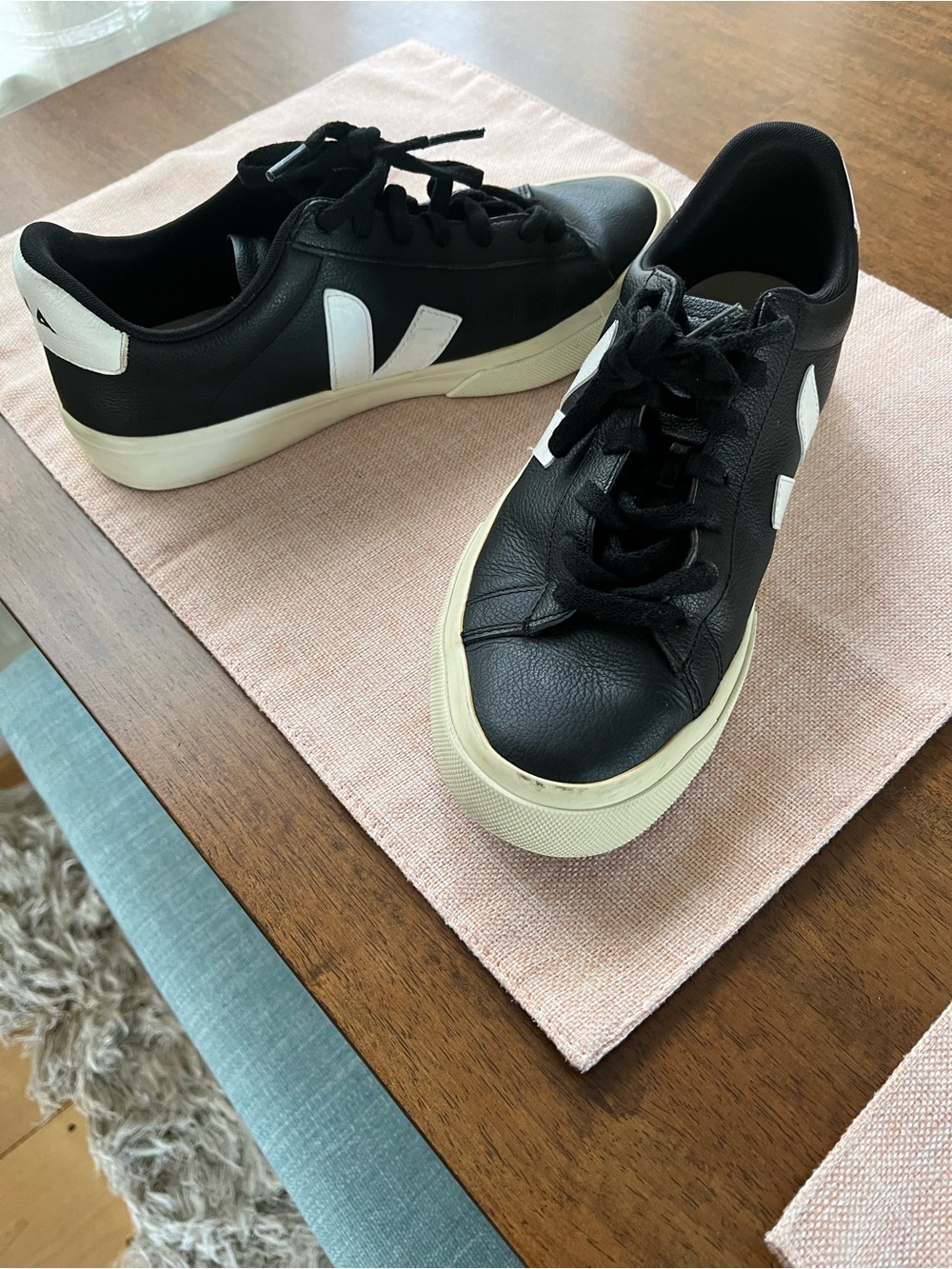 Women’s Black Leather Sneakers with White Side Accents